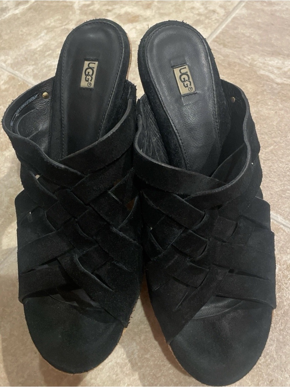 UGG Marta Black Wedge Sandals Size 10 Cork Platform Boho Comfort Heel